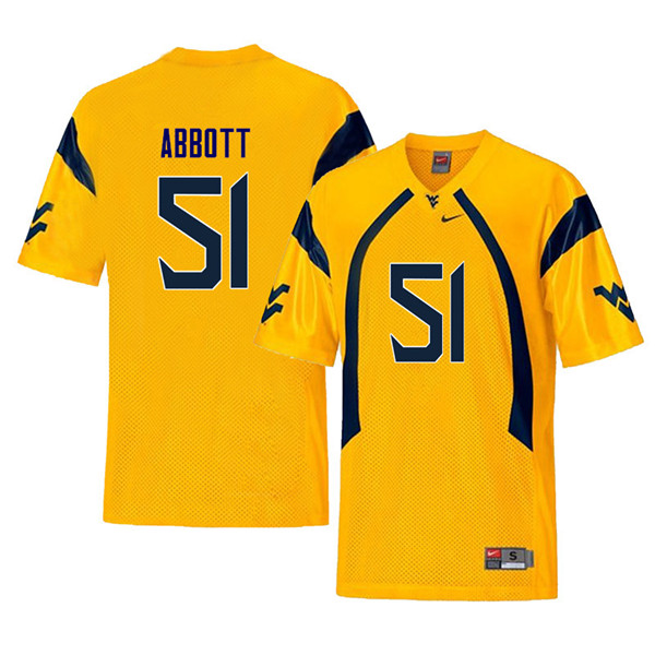 NCAA Men's Jake Abbott West Virginia Mountaineers Yellow #51 Nike Stitched Football College Throwback Authentic Jersey VK23M25RV